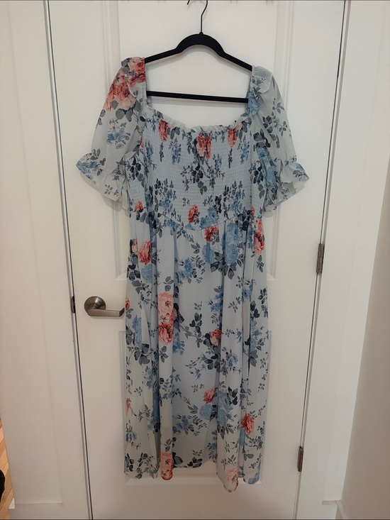 Scarlet Darkness Dresses & Skirts - Light Blue Floral Maxi Dress with Puff Sleeves